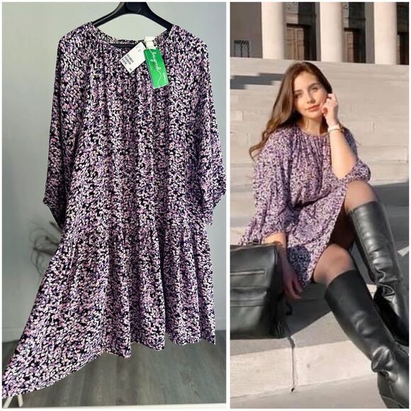 H&M Balloon-Sleeved Floral Print Dress New - Picture 1 of 7